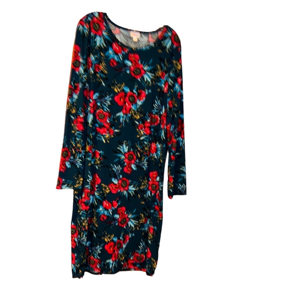 NWOT Lularoe blue floral Debbie long sleeve dress plus size 3X XxxL stretch